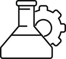 Sticker - Black line icon of a conical flask combined with a gear, symbolizing scientific research and industrial chemistry