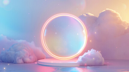 Three dimensional colorful round background, transparent gradient curved glass background 3D rendering