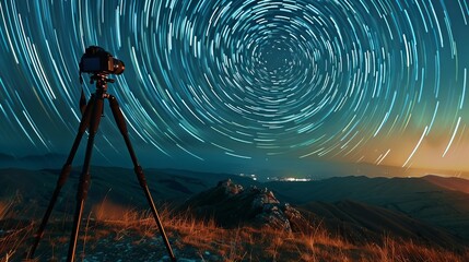 Wall Mural - A camera is pointed at a starry sky