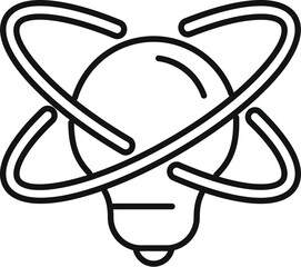 Wall Mural - Black and white line art illustration of a light bulb integrated with an atomic orbit symbol