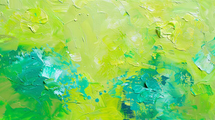 Wall Mural - Lime green and turquoise smears on canvas, creating a bright and fresh abstract summer texture,