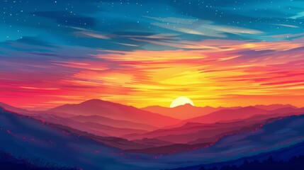 Sticker - Breathtaking sunset floods the sky with vivid, dramatic hues.