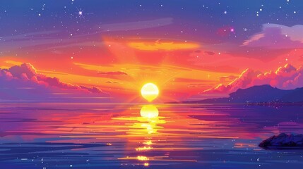 Sticker - Breathtaking sunset floods the sky with vivid, dramatic hues.