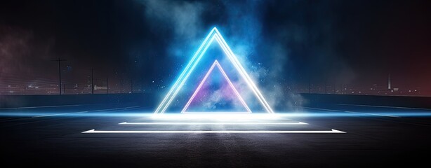Wall Mural - empty street with neon light in triangle shape