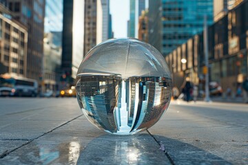 Crystal ball on the background amidst the city