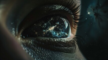 Wall Mural - A close up of a person's eye with a starry sky in the background