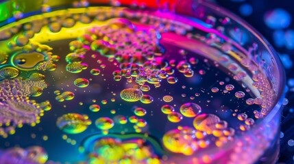 Canvas Print - A colorful liquid is in a glass dish