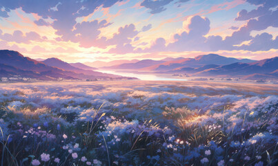 Wall Mural - Anime background cel of a Beautiful landscape cinematic scenery