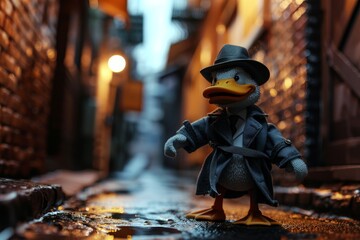 Wall Mural - Duck in detective costume in fantasy concept.