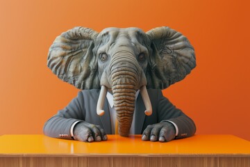 Elephant in business suit in fantasy concept.