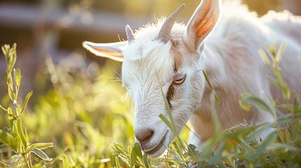 Poster - Goat eating outdoors in a close up shot