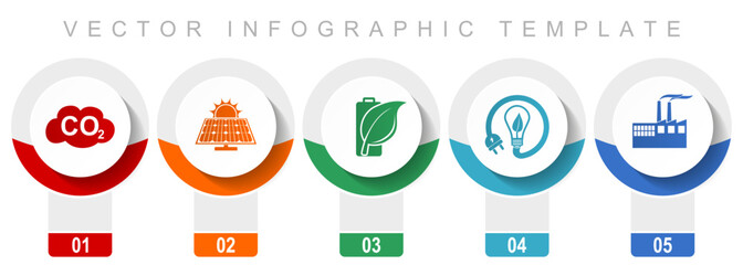 Leinwandbilder - Industrial icon set, miscellaneous vector icons such as carbon dioxide, solar power,  renewable energy and factory, modern design infographic template, web buttons in 5 color options