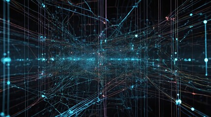 Poster - Complex digital web of interconnected nodes and circuits