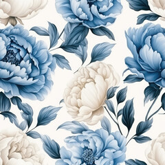 Blue Floral Peony Pattern Background.