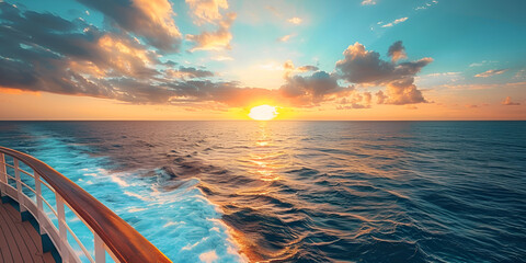 Wall Mural - A view from a cruise ship or yacht at sunset at sea