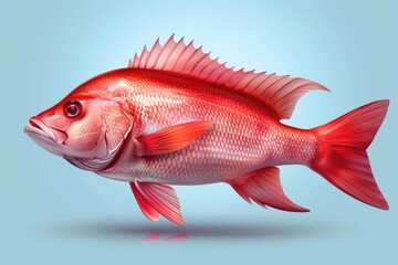 Vibrant red fish with red fins on a contrasting blue background. Perfect for aquatic themes