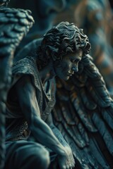 Wall Mural - Detailed shot of an angel statue, suitable for religious themes or memorial designs