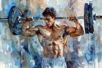 Wall Mural - A man lifting a heavy barbell, suitable for fitness and strength training concepts