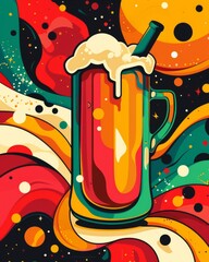 Wall Mural - Beer modern advertising, Ecuadorian carnival themed ad, illustration, bold lines, very hight quality, high contrast, close up, ad poster, generated with AI