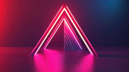 A triangle shaped object with neon lights, suitable for futuristic concepts