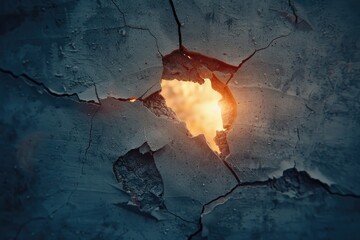 Canvas Print - A crack in a wall with a hole. Suitable for construction and repair concepts