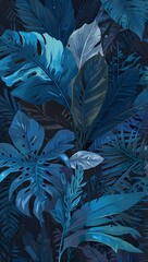 Wall Mural - blue and yellow leaves, ai generated