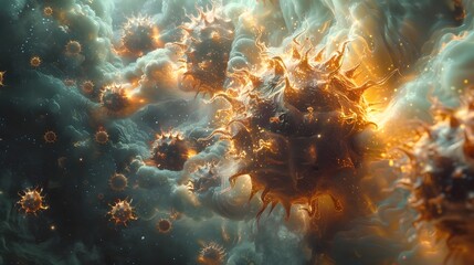 Poster - Captivating Cosmic Explosion Vibrant Interstellar Inferno of Celestial Energy and Stardust