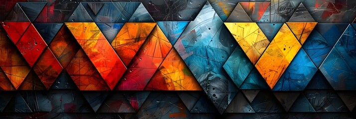 Fototapete - Captivating Geometric Mosaic Vibrant Interlocking Triangles Creating a Dazzling Abstract Composition