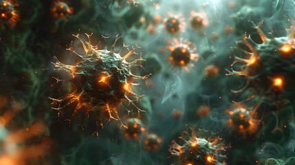 Fototapete - Captivating Microscopic Cellular Structures Exploring the Dynamic and Intricate Realms of Science Medicine and Digital Art
