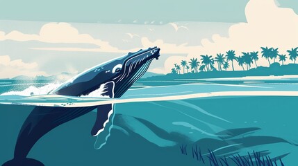 ILLUSTRATION OF A blue whale jumping out of the wateree18