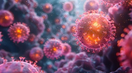 Aufkleber - Colorful Microscopic Coronavirus Cells Outbreak in Scientific Research Abstract Background