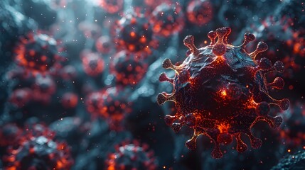 Aufkleber - Dangerous Viral Outbreak Causing Global Health Crisis with Microscopic Molecular Cells in Futuristic Laboratory Setting