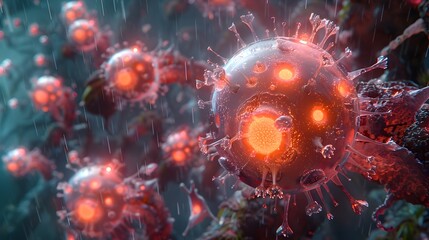 Aufkleber - Detailed 3D Render of Microscopic Coronavirus Cells Amidst a Viral Pandemic Outbreak
