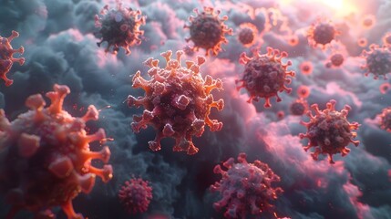 Aufkleber - Detailed 3D of Microscopic Coronavirus Cells Representing the Global Pandemic Outbreak and Medical Crisis