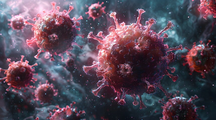 Poster - Detailed Microscopic View of Contagious Virus Cells in Digital