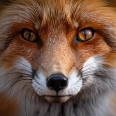 Wall Mural - Face of a red fox captured by a macro lens, generated with AI