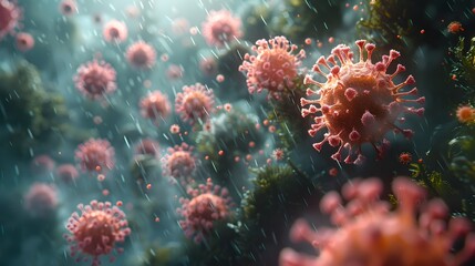 Aufkleber - Detailed Microscopic View of Coronavirus Structure and Cells