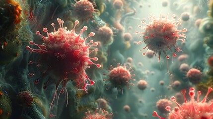 Poster - Detailed Microscopic View of Dangerous Viral Pathogens Highlighting the Complexity and Potential Threat of Infectious Disease Outbreaks