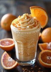 Orange Creamsicle Smoothie - Pale orange with an orange slice and a swirl of cream.