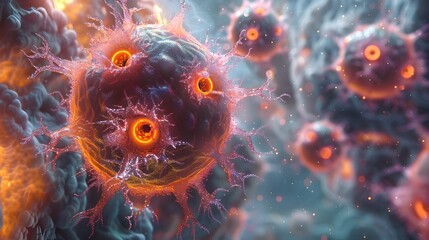 Aufkleber - Dramatic Microscopic Molecular Structures in Fiery Radiance