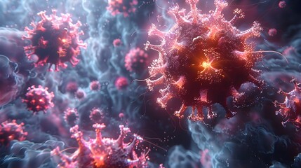 Poster - Dramatic Microscopic View of Threatening Viral Outbreak Spreading Rapidly Across the Globe