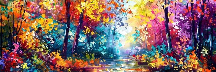 Poster - Enchanting Autumn Landscape with Vibrant Foliage and Flowing Water