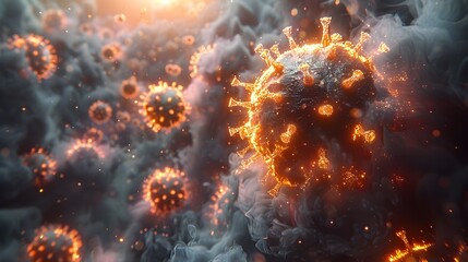 Poster - Fiery Microscopic Coronavirus Cells Signifying a Dangerous Global Pandemic Outbreak and Impending Health Crisis