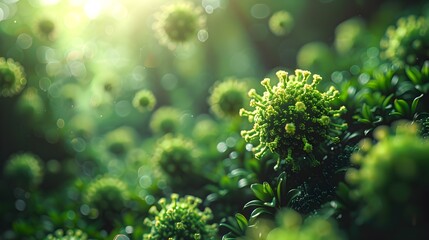 Poster - Magnified View of Microscopic Organic Structures Resembling Emerging Viral Particles or Cells