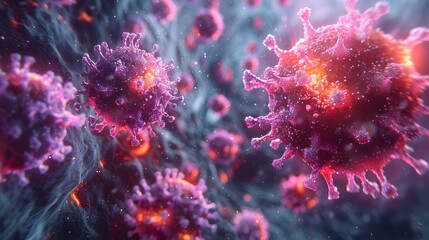 Aufkleber - Magnified View of Microscopic Viral Cells Amid Pandemic Outbreak