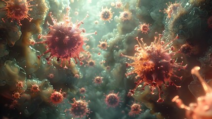 Fototapete - Mesmerizing Cellular Explosion of Vibrant Cosmic Energy in Surreal Digital Art Composition