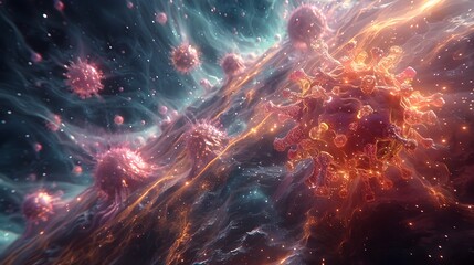 Poster - Mesmerizing Cosmic Explosion in Vibrant Interstellar Nebula Landscape