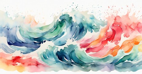 Poster - Abstract watercolor big wave for textures. Fresh, cheerful and relaxing summer concept. Positive and healthy tones to background or wallpaper 