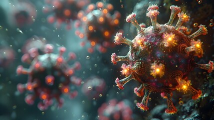Aufkleber - Microscopic 3D Rendering of Dangerous Mutating COVID 19 Coronavirus Outbreak Causing Global Pandemic Crisis