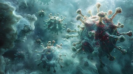 Aufkleber - Microscopic Cellular Structures in a Surreal Digital Landscape